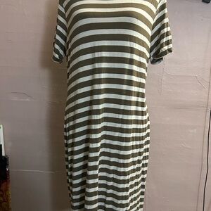 Striped Olive and White Dress